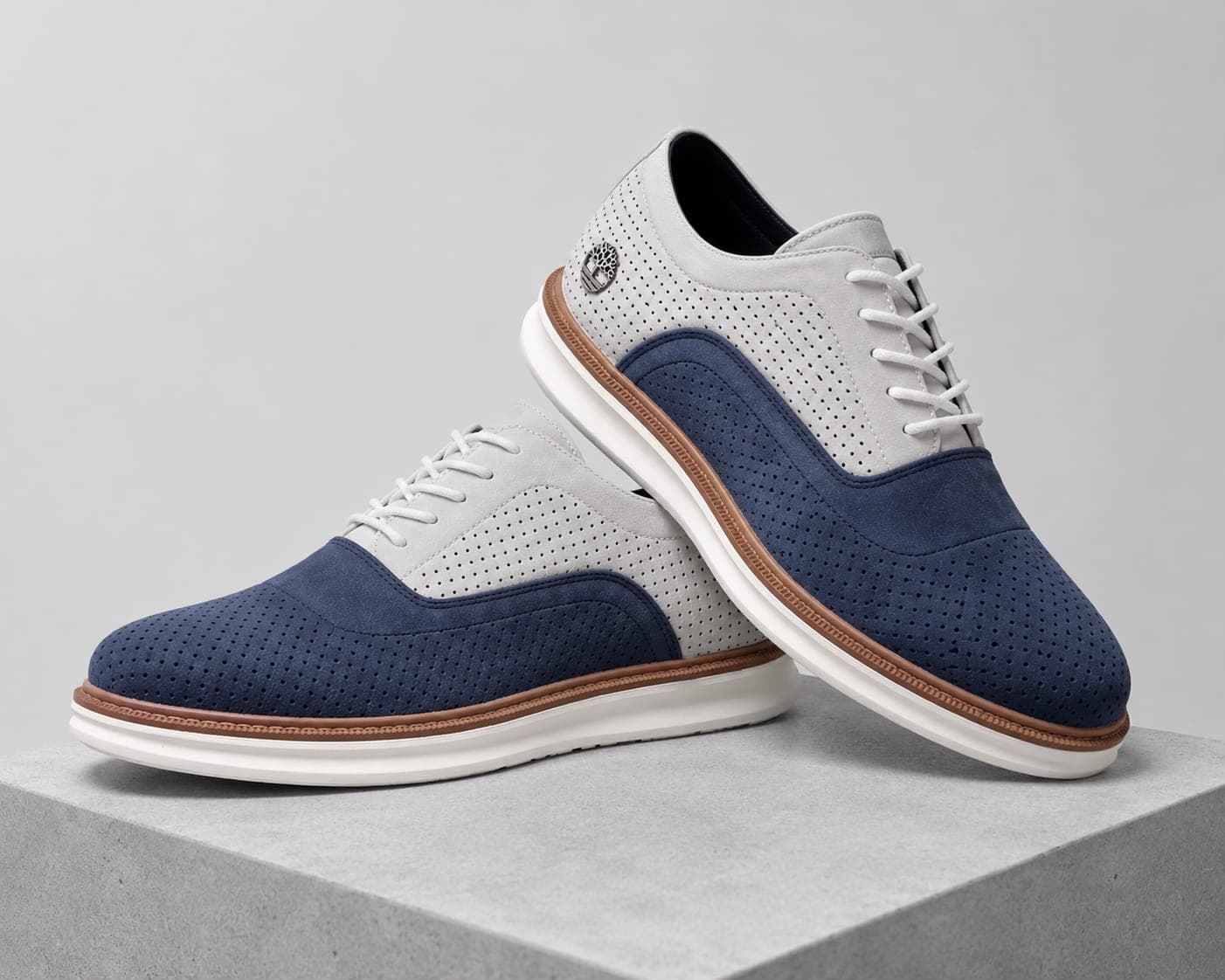 Men’s Perforated Wingtip Oxford Sneakers - Casual Leather Lace-Up Shoes
